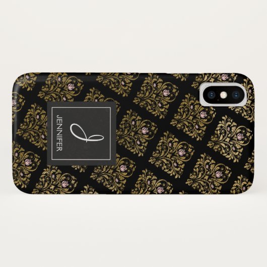 Rosa, Schwarz-Gold-Foil-Monogramm Case-Mate iPhone Hülle (Rückseite (Horizontal))