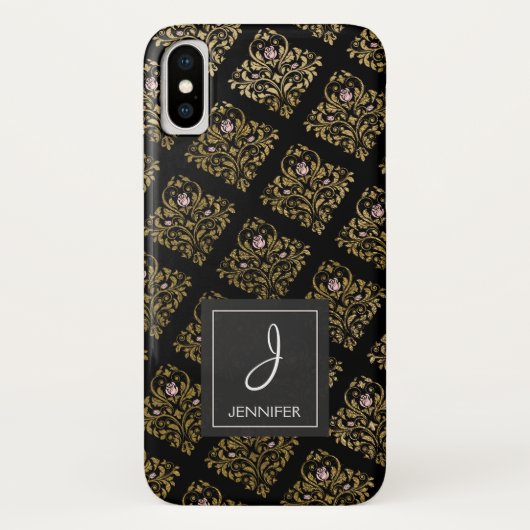 Rosa, Schwarz-Gold-Foil-Monogramm Case-Mate iPhone Hülle (Rückseite)