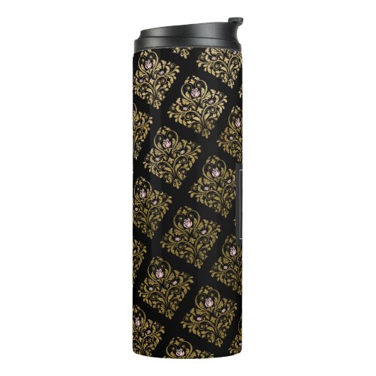 Rosa, Schwarz-Gold-Foil-Monogramm Thermosbecher (Nach links gedreht)