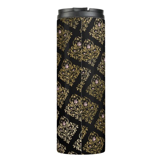 Rosa, Schwarz-Gold-Foil-Monogramm Thermosbecher (Rückseite)