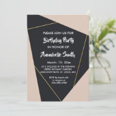 Rosa Schwarz & Gold geometrische Geburtstag Einladung (Stehend Vorderseite)