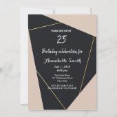 Rosa Schwarz & Gold geometrische Geburtstag Einladung (Vorderseite)