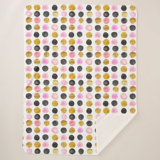 Rosa, Schwarz & Gold Polka Dot Sherpa Blanket Sherpadecke (Vorderseite)