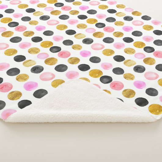 Rosa, Schwarz & Gold Polka Dot Sherpa Blanket Sherpadecke (3/4)