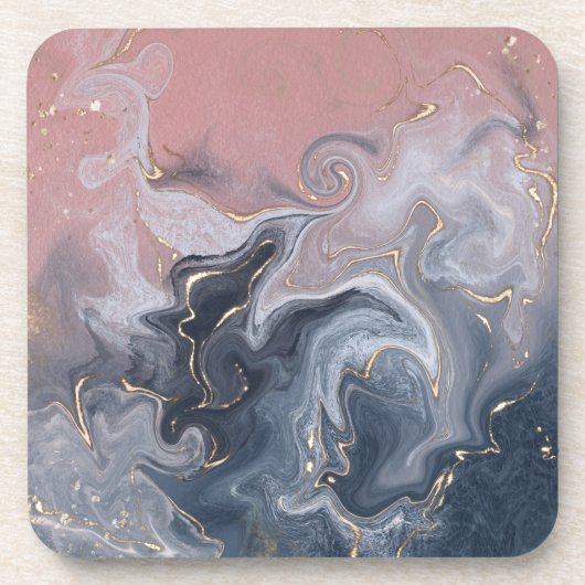 Rosa Schwarz Grau dekorativer Wasserfarbenmarmor Getränkeuntersetzer (Vorderseite)