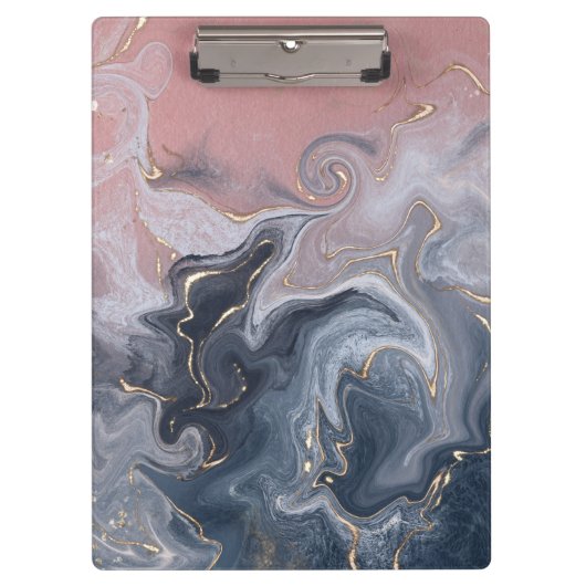 Rosa Schwarz Grau dekorativer Wasserfarbenmarmor Klemmbrett (Vorderseite)