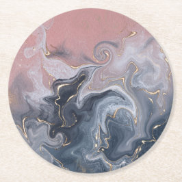 Rosa Schwarz Grau dekorativer Wasserfarbenmarmor Runder Pappuntersetzer