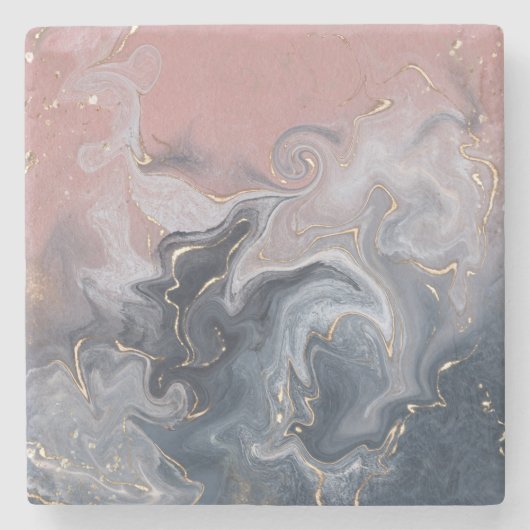 Rosa Schwarz Grau dekorativer Wasserfarbenmarmor Steinuntersetzer (Vorderseite)