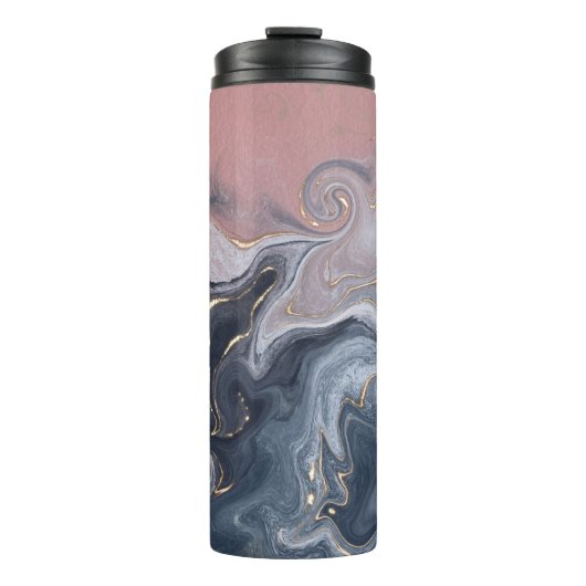 Rosa Schwarz Grau dekorativer Wasserfarbenmarmor Thermosbecher (Vorderseite)