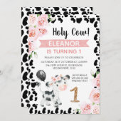 Rosa Schwarz Heilige Kuh Blütenkuh Druck 1. Geburt Einladung (Vorne/Hinten)