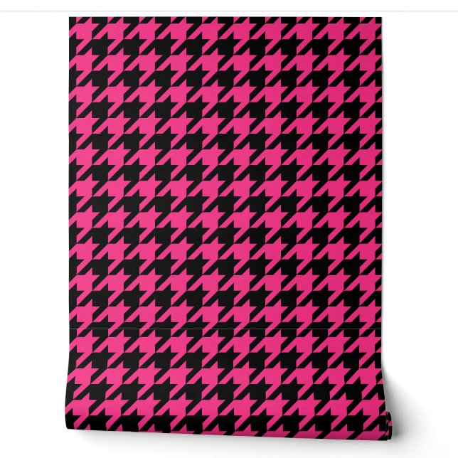 Rosa Schwarz Houndstooth Karo Tapete (Abrollen)