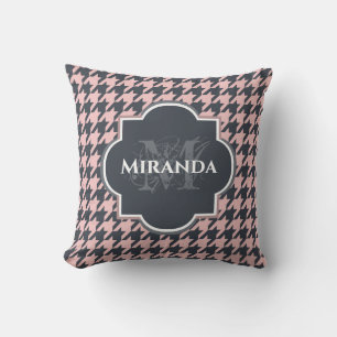 Rosa Schwarz Houndstooth Monogramm Name Kissen