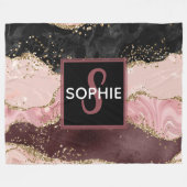 Rosa & Schwarz/Imitate Gold Glitzer Agate Monogram Fleecedecke (Vorderseite (Horizontal))