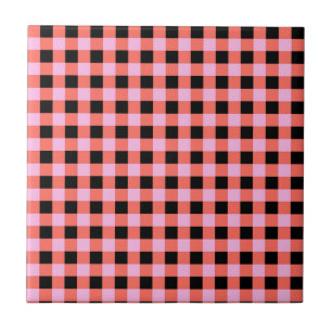 Rosa-schwarz kariertes Gingham-Muster Fliese