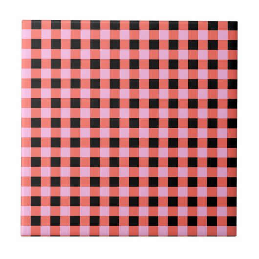 Rosa-schwarz kariertes Gingham-Muster Fliese (Vorderseite)
