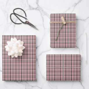 Rosa Schwarz Karo Klassisches Muster Geschenkpapier Set