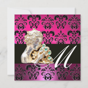 ROSA, SCHWARZ, LILA, DAMAST JEWEL MONOGRAMM  fuchs Einladung
