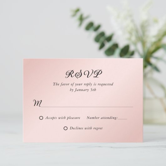 Rosa Schwarz Minimalistische Hochzeit RSVP (Stehend Vorderseite)