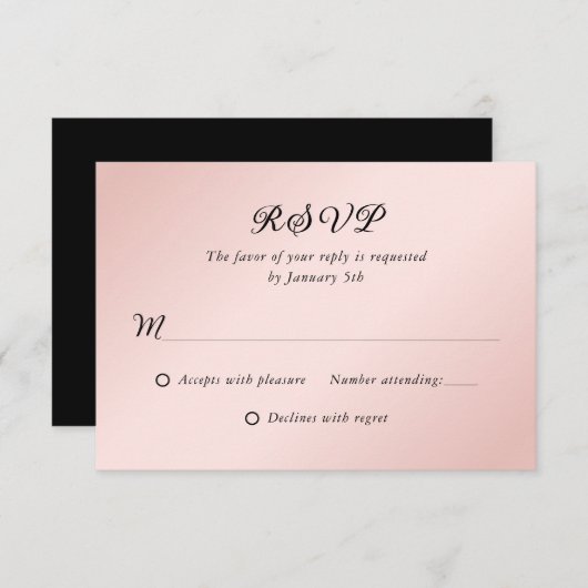 Rosa Schwarz Minimalistische Hochzeit RSVP (Vorne/Hinten)