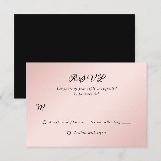 Rosa Schwarz Minimalistische Hochzeit RSVP Karte (Vorne/Hinten)
