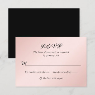 Rosa Schwarz Minimalistische Hochzeit RSVP Karte