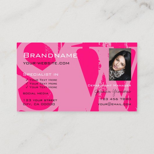 Rosa Schwarz mit Foto Monogram Modern Visitenkarte (Rückseite)