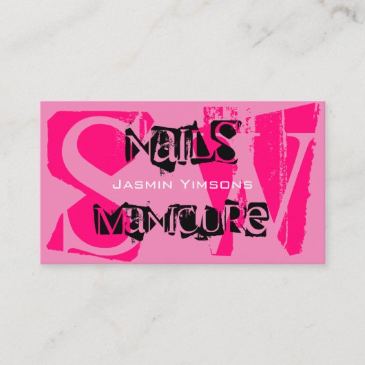 Rosa Schwarz mit Foto Monogram Modern Visitenkarte (Vorderseite)