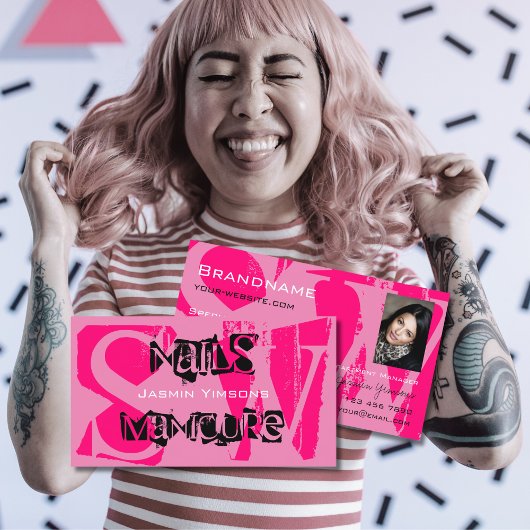 Rosa Schwarz mit Foto Monogram Modern Visitenkarte