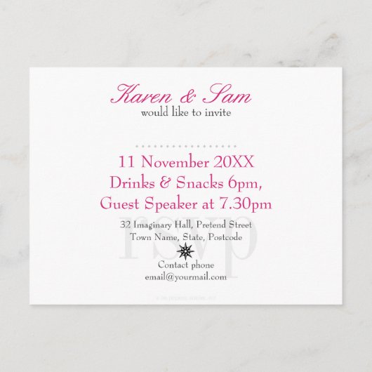 Rosa Schwarz Moderne Funk Party Einladung Vorlage (Rückseite)