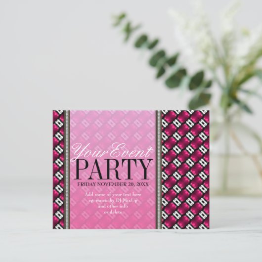 Rosa Schwarz Moderne Funk Party Einladung Vorlage (Stehend Vorderseite)