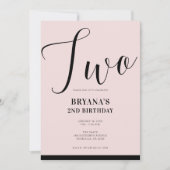 Rosa Schwarz Modernes Minimales Script ZWEI 2ND Ge Einladung (Vorderseite)