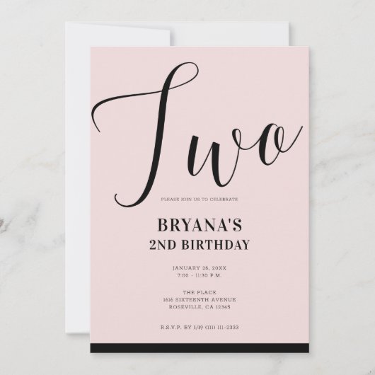 Rosa Schwarz Modernes Minimales Script ZWEI 2ND Ge Einladung (Vorderseite)