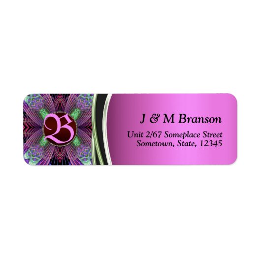 Rosa Schwarz Monogram Fraktal Art Address Label (Vorne)