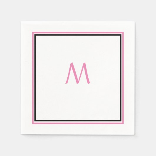 Rosa Schwarz Monogramm Initialer Individuelle Name Serviette (Vorderseite)