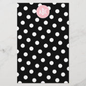 Rosa Schwarz-Polka-Dot-Monogramm Briefpapier (Vorderseite)