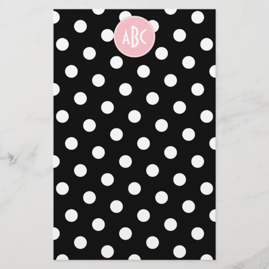 Rosa Schwarz-Polka-Dot-Monogramm Briefpapier (Vorderseite)