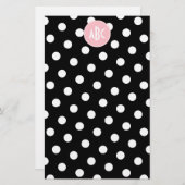 Rosa Schwarz-Polka-Dot-Monogramm Briefpapier (Vorne/Hinten)