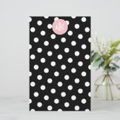 Rosa Schwarz-Polka-Dot-Monogramm Briefpapier (Stehend Vorderseite)