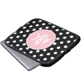 Rosa Schwarz-Polka-Dot-Monogramm Laptopschutzhülle (Vorne Knopf)
