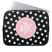 Rosa Schwarz-Polka-Dot-Monogramm Laptopschutzhülle (Vorderseite)