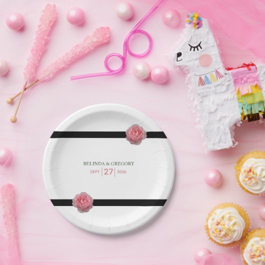 Rosa-Schwarz-Ribbon-Hochzeit Pappteller (Party)