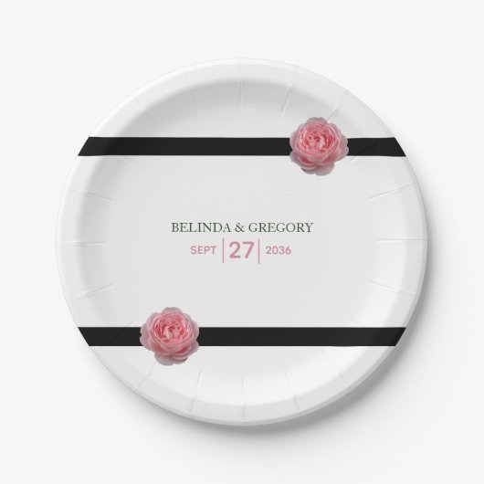 Rosa-Schwarz-Ribbon-Hochzeit Pappteller (Vorderseite)