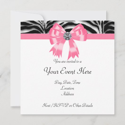 Rosa Schwarz-Rosa Zebra-Party Einladung (Rückseite)
