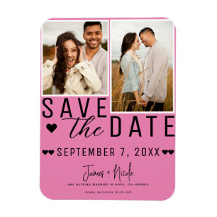 Rosa & Schwarz Save-the-Date 2 Foto-Hochzeit Magnet