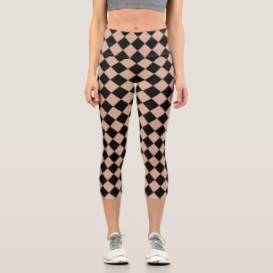 Rosa Schwarz Schachbrett Diamantmuster Capri Leggings