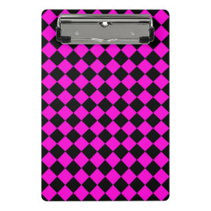 Rosa Schwarz Schachbrett Diamantmuster  Mini Klemmbrett