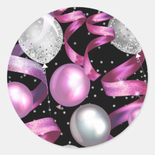 Rosa Schwarz Silber Glitter Sweet 16 Geburtstagsfe Runder Aufkleber