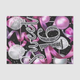 Rosa Schwarz Silber Glitter Sweet 16 Geburtstagsfe Seidenpapier