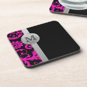 Rosa, Schwarz, SilberDamast Untersetzer Set (6) (Linke Seite)