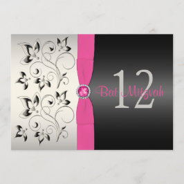 Rosa, Schwarz, Silbergrau, Flora Bat Mitzvah Einla Einladung